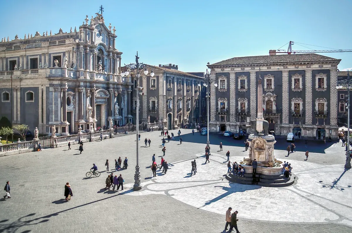 Piazza Duomo in Catania where the Etna sunset tour pickups begin, Sicily