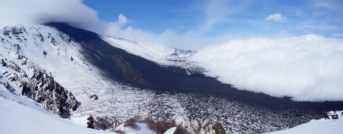 The Valle del Bove depression viewed from a Mount Etna jeep tour route, Sicily
